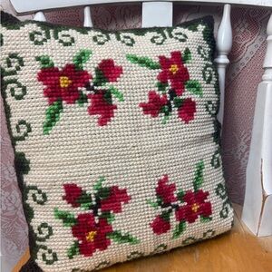 Floral Needlepoint Throw Pillow
